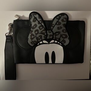 Disney Minnie Mouse Black and Gray Leopard Print Wristlet